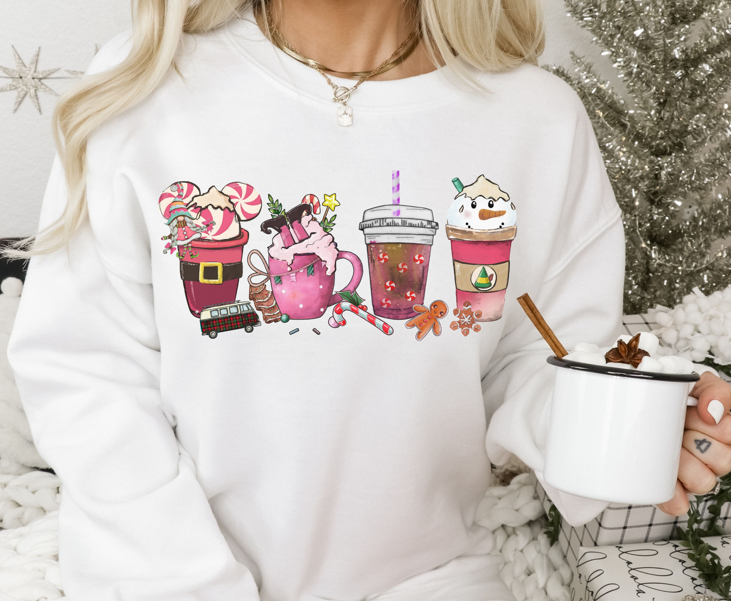 Pink Elf Stocking & Snowman Latte - Full Color Transfer