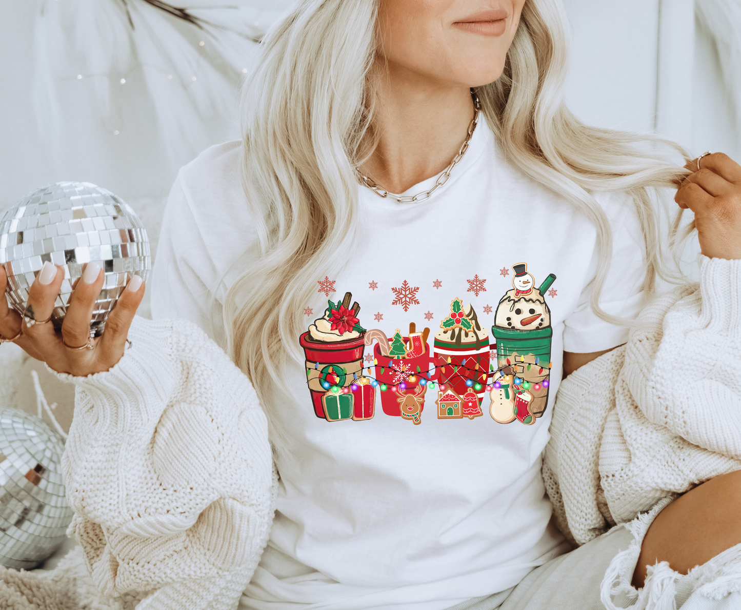 Poinsettia Snowman Latte - Full Color Transfer