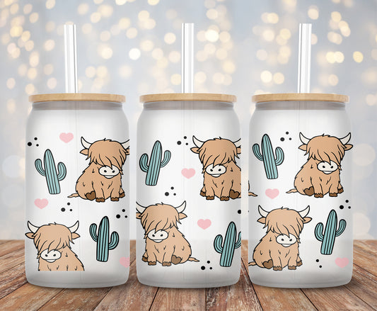 Highland Cow and Cactus - 16oz Cup Wrap