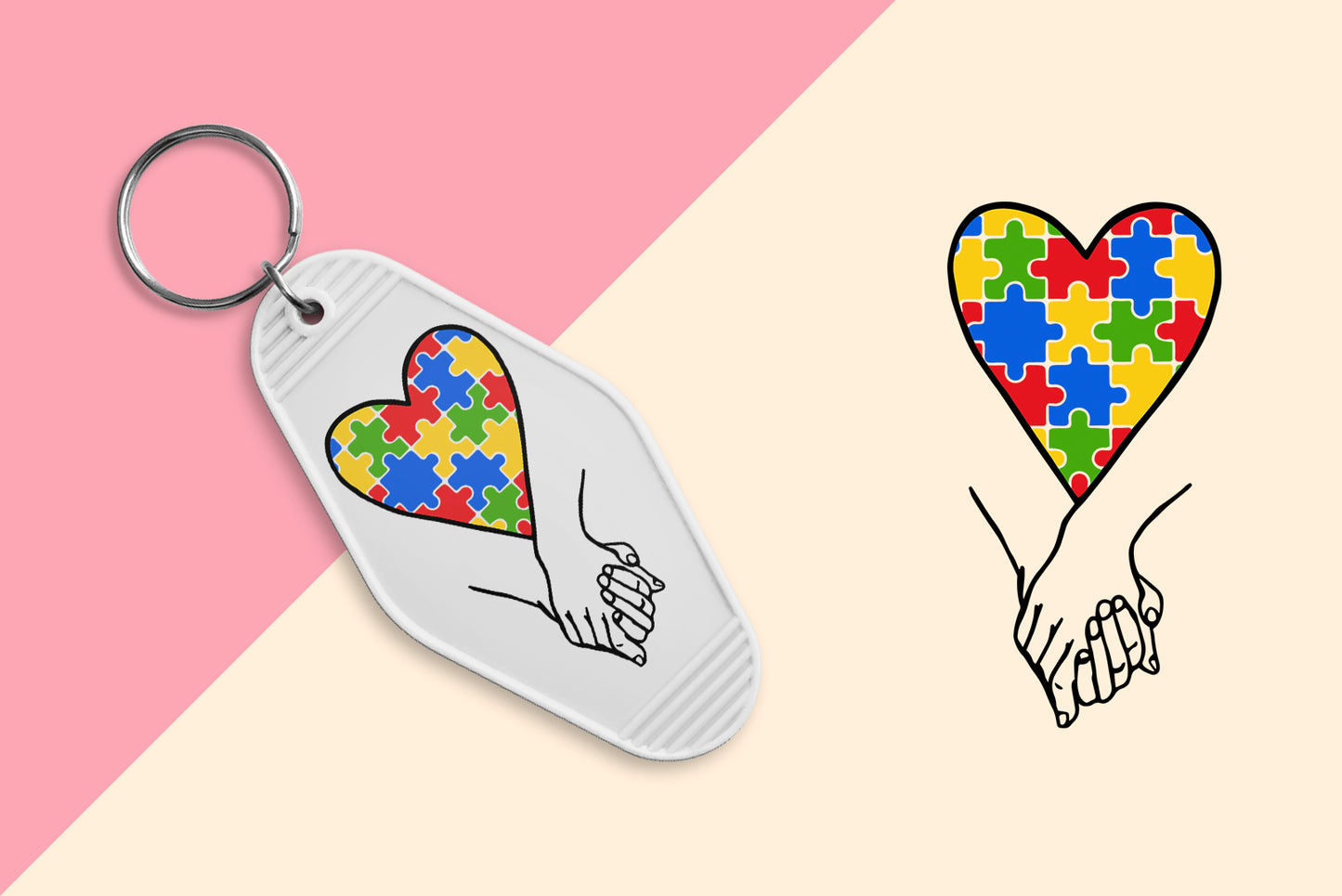 Autism Heart Hands - Set of 6 (Motel Keychain UV DTF)