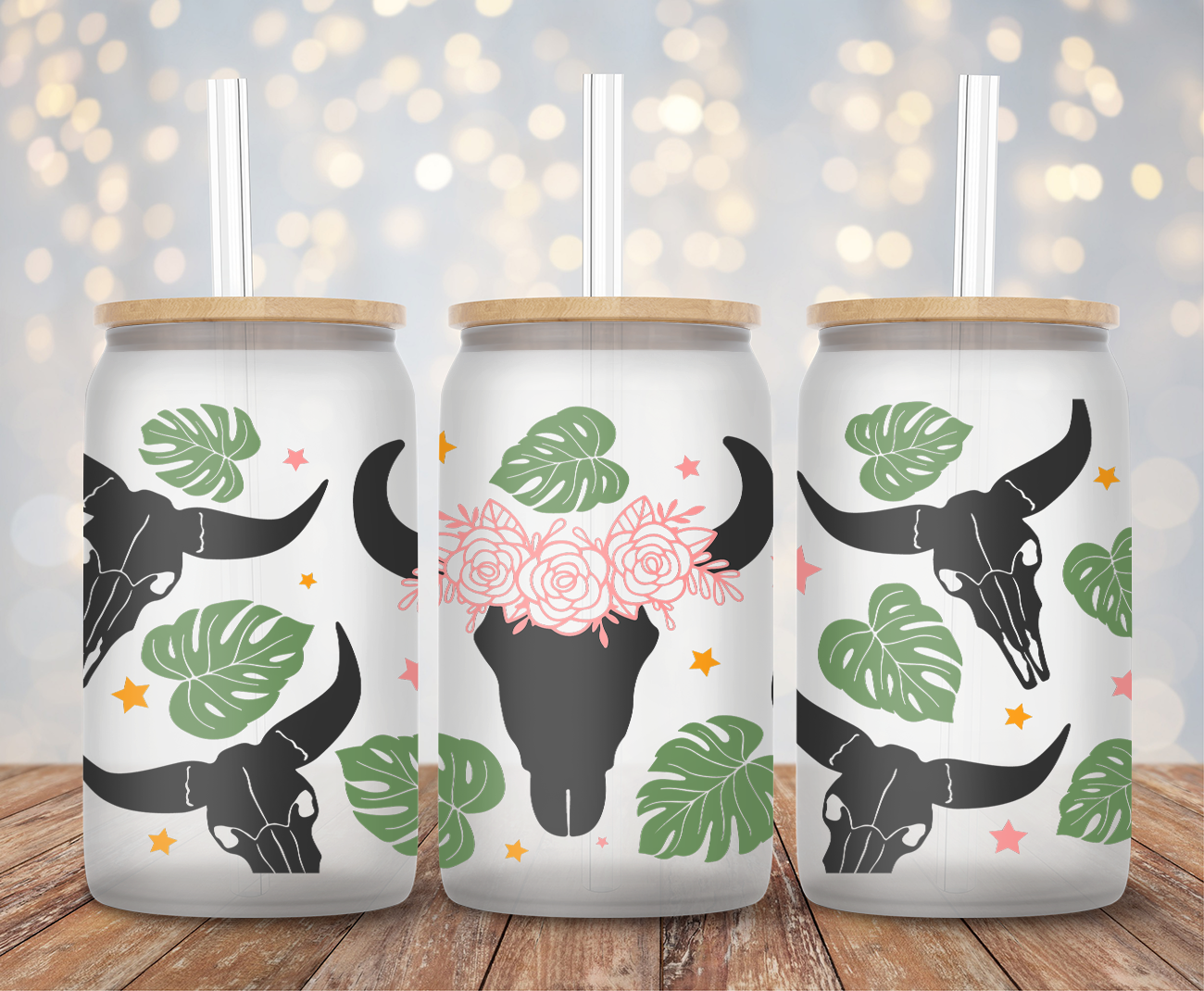 Bull Skull Monstera- 16oz Cup Wrap