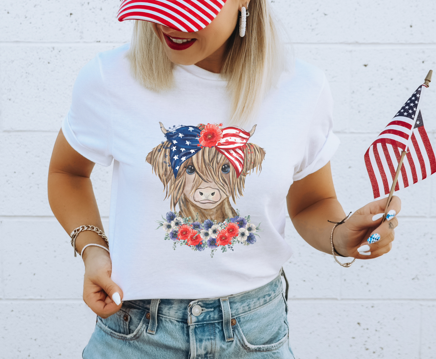 Patriotic Highland Cow - Full Color Transfer