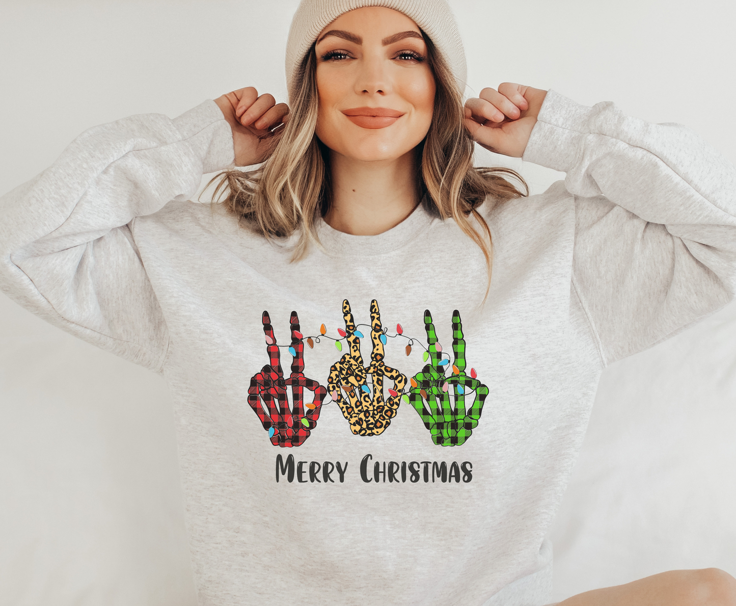 Merry Christmas Skeleton Hands -  Full Color Transfer