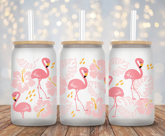 Pink Flamingo And Hibiscus - 16oz Cup Wrap