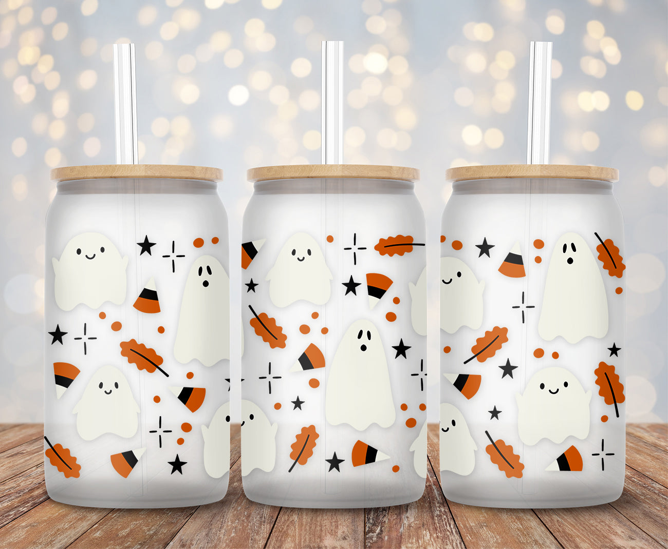 Candy Corn And Cute Ghosts- 16oz Cup Wrap