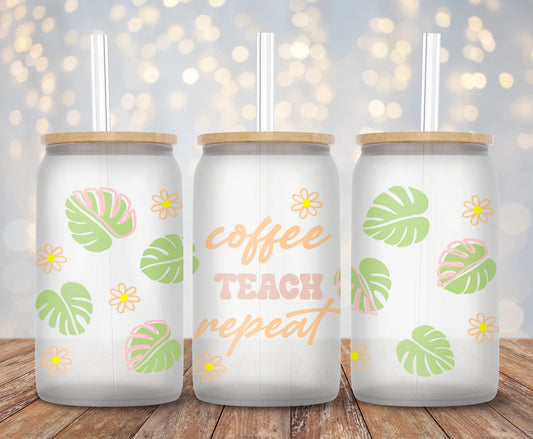 Coffee Teach Repeat Monstera - 16oz Cup Wrap
