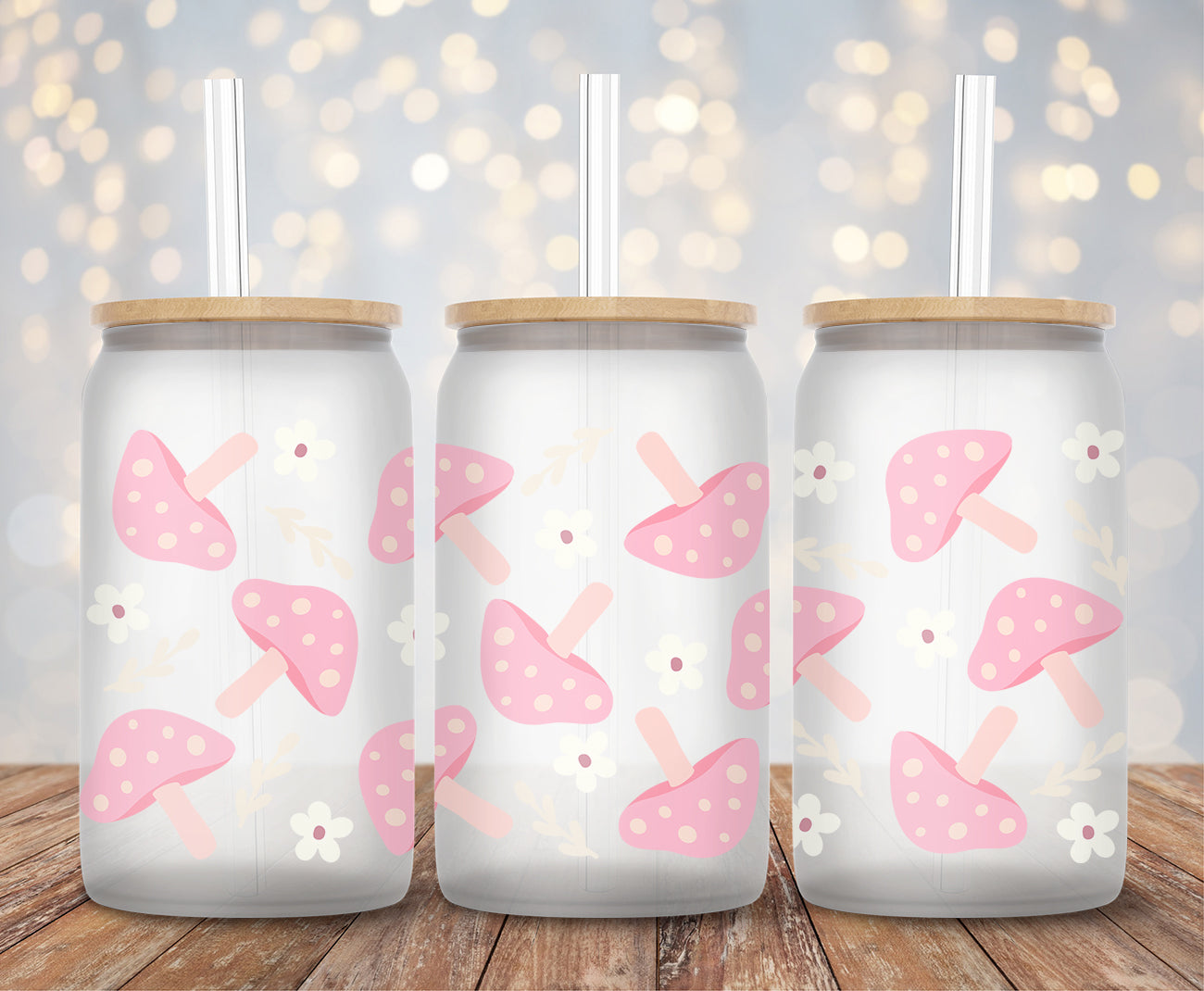 Floral Pink Mushrooms - 16oz Cup Wrap