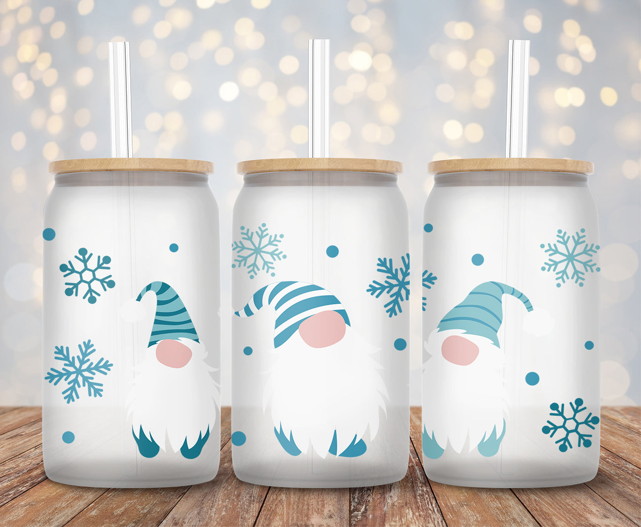 Snowflake Sitting Gnomes - 16oz Cup Wrap