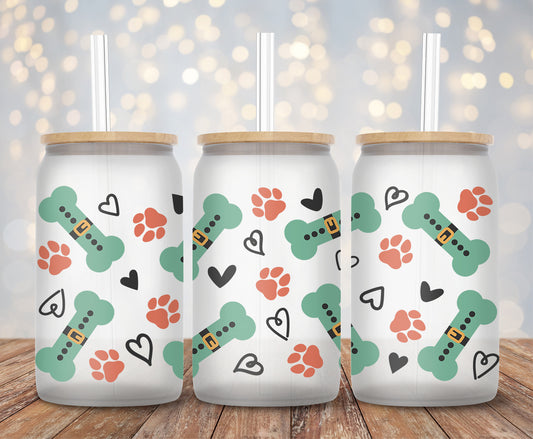 Green Christmas Dog Bones - 16oz Cup Wrap