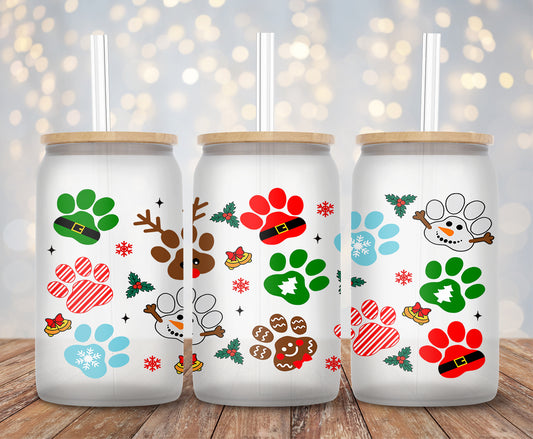 Christmas Paw Prints - 16oz Cup Wrap