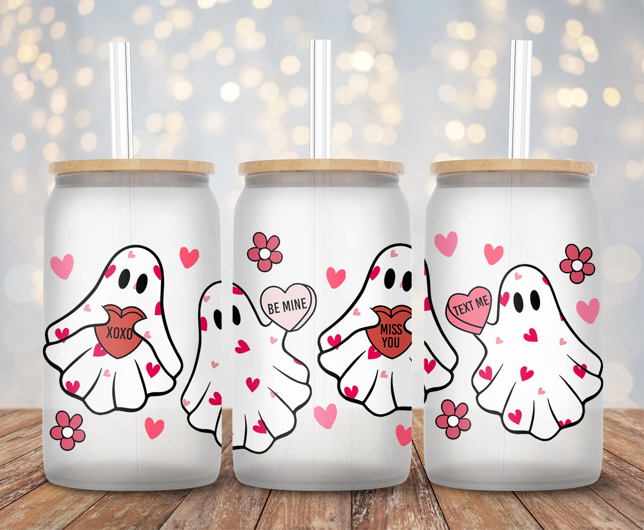 Valentine Ghost Heart - 16oz Cup Wrap