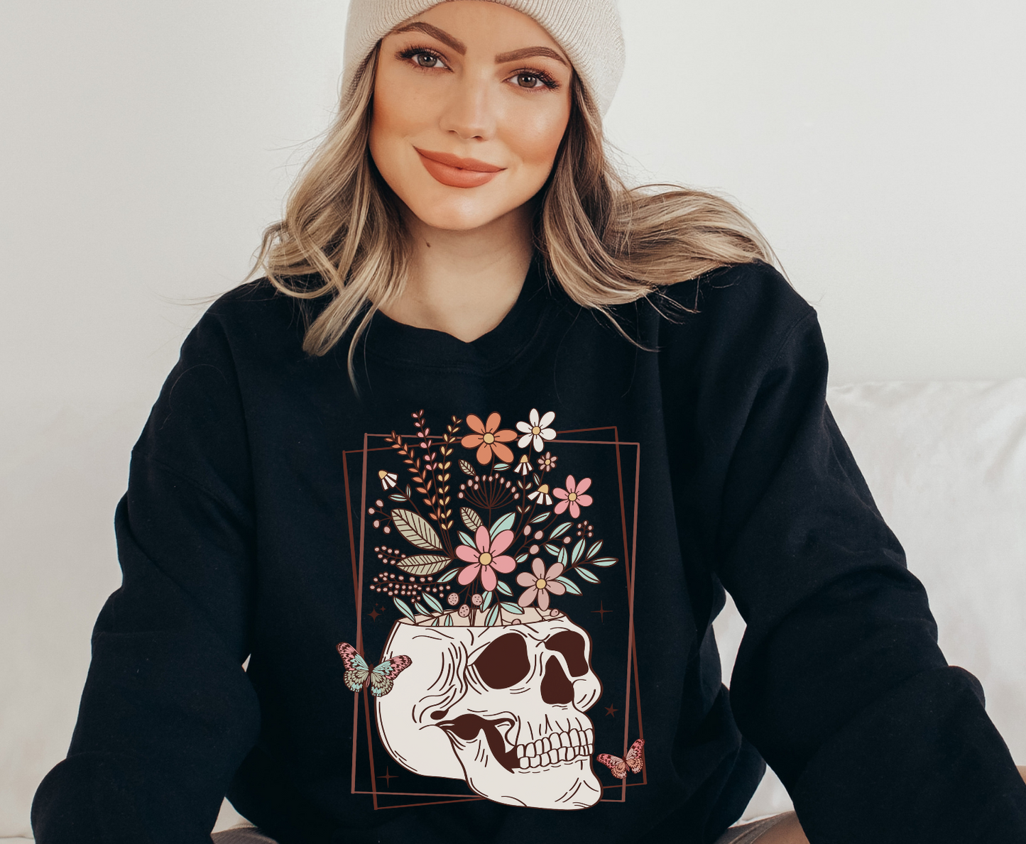 Blooming Skull Floral-  Full Color Transfer