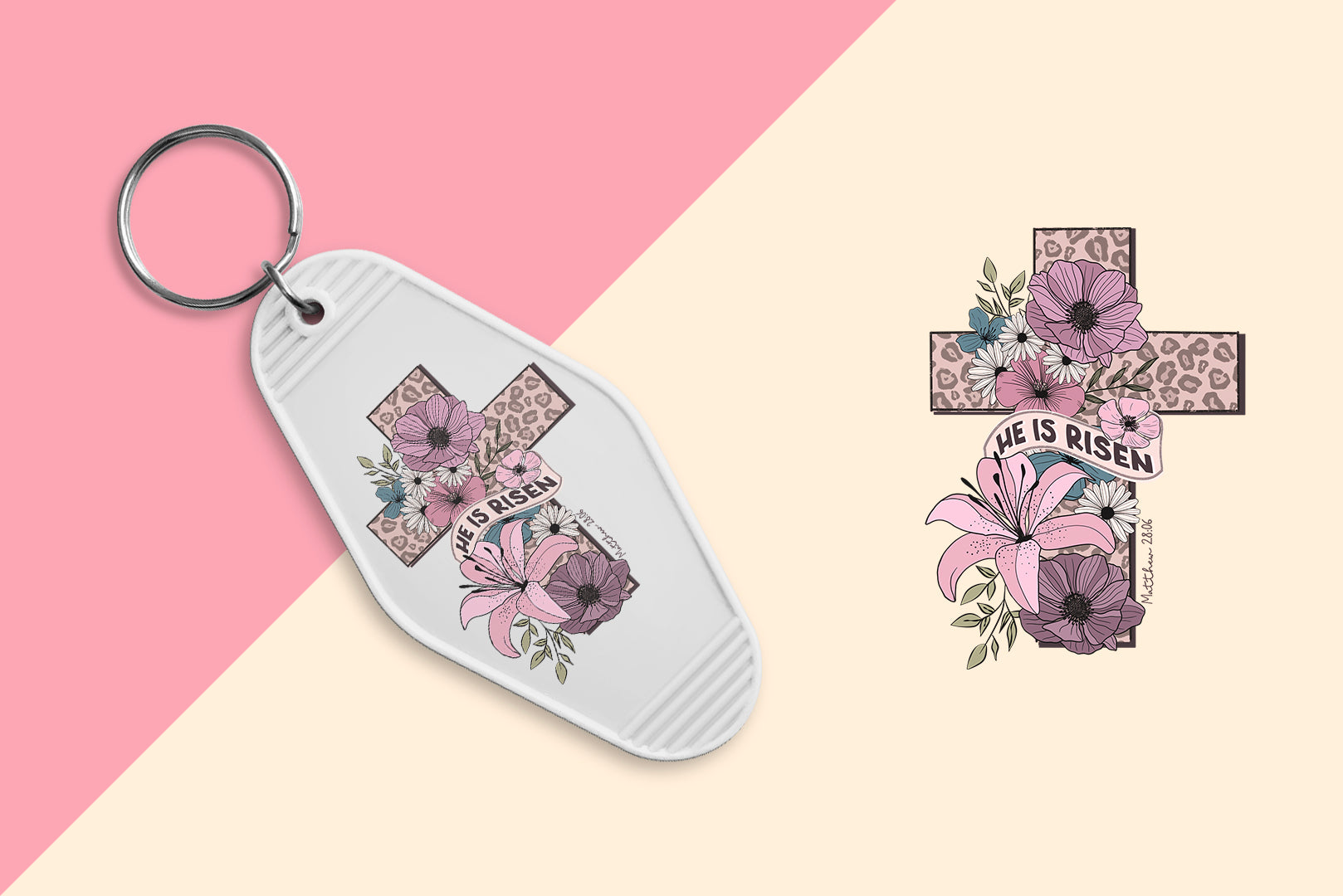 He Is Risen Floral - Set of 6 (Motel Keychain UV DTF) – Gigaroo