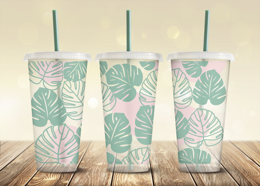 Pastel Monstera- 24oz Cold Cup Wrap