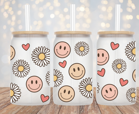 Boho Happy Face Daisy - 16oz Cup Wrap