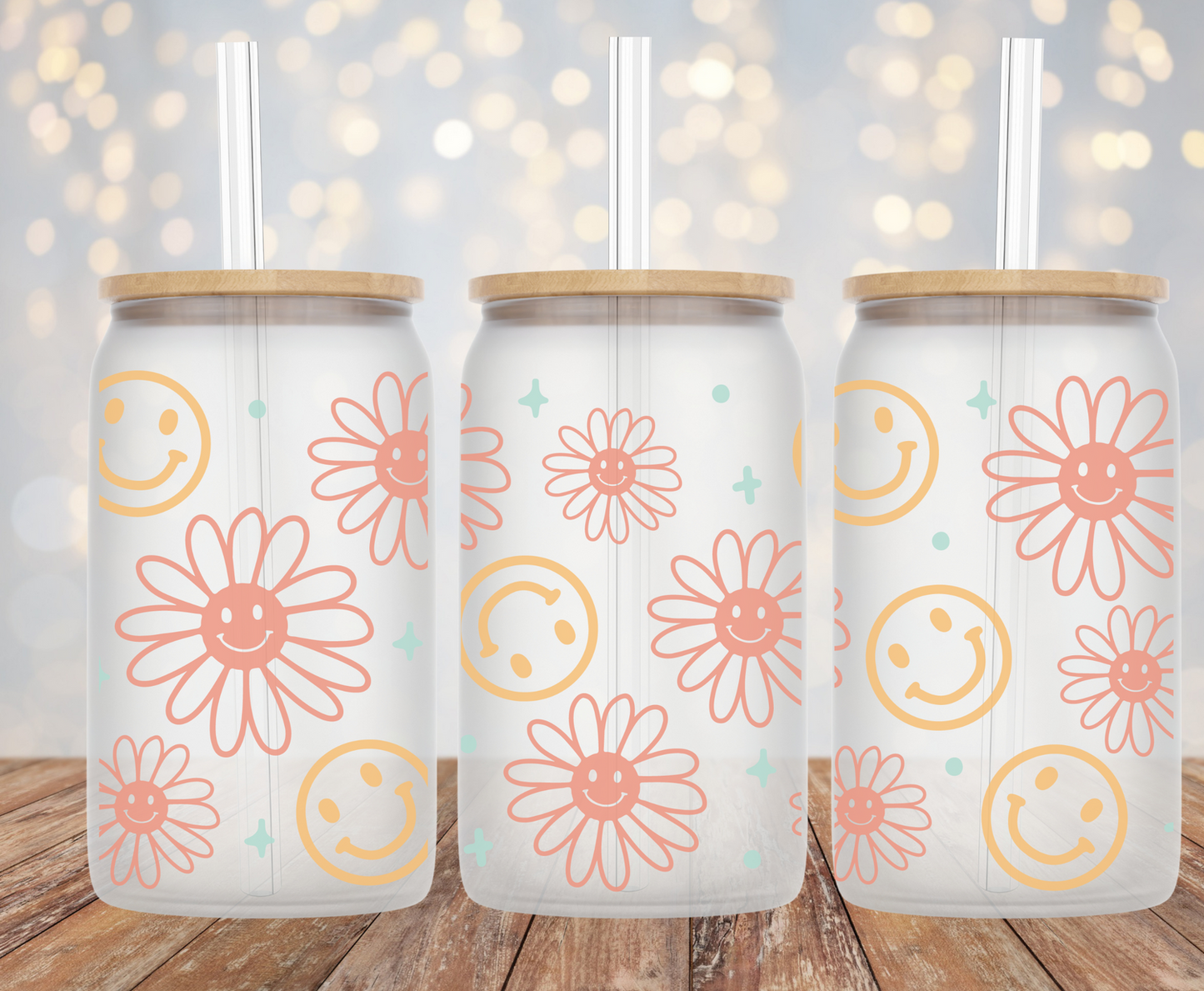 Flower Smiley Face - 16oz Cup Wrap