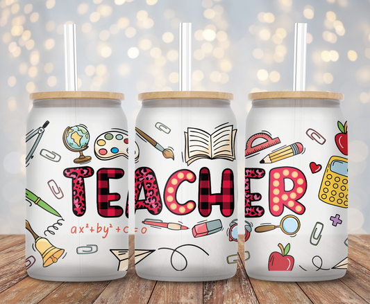 Teacher Leopard Red - 16oz Cup Wrap