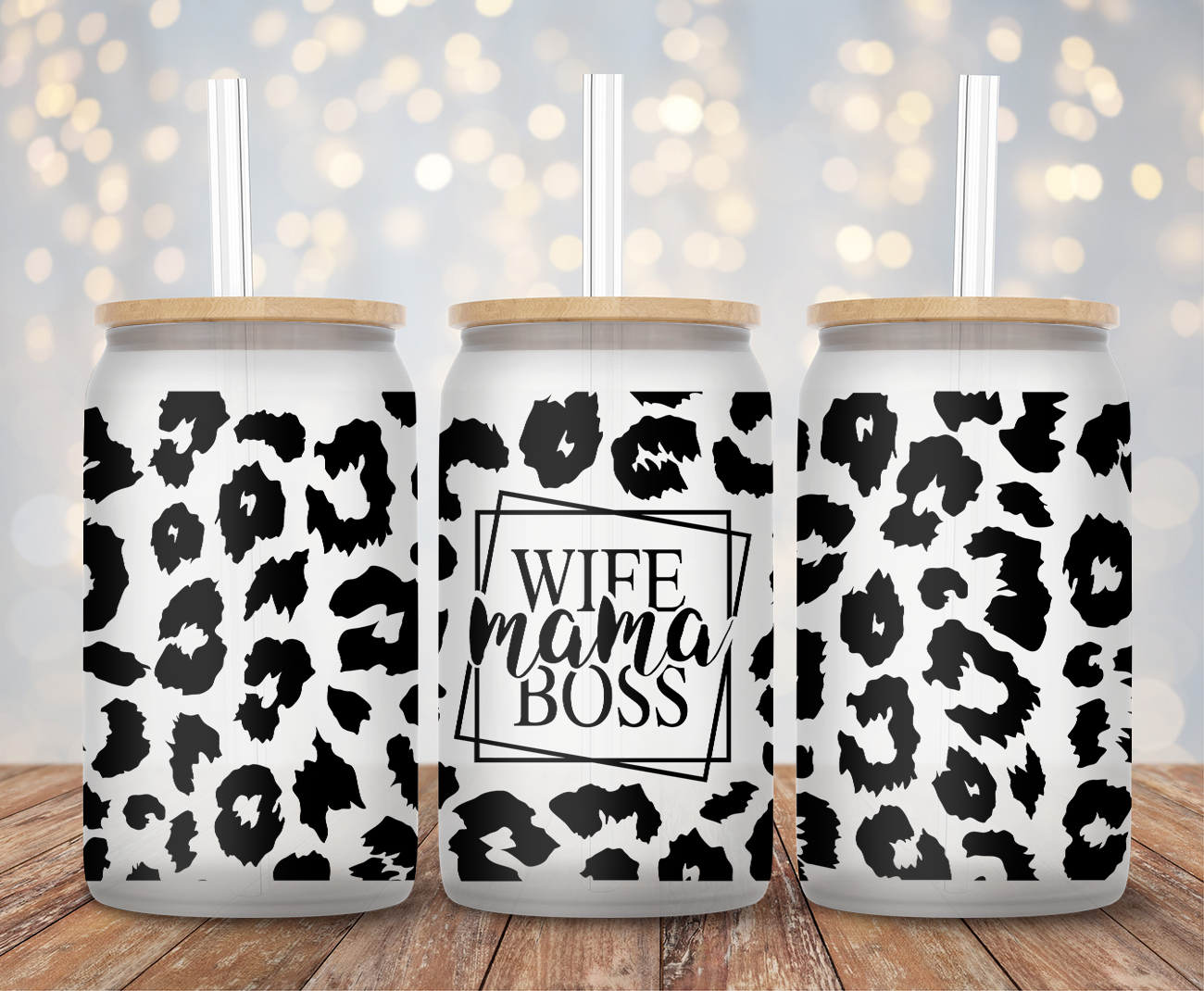 Wife Mama Boss Leopard - 16oz Cup Wrap