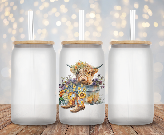 Highland Cow Floral  - Decal