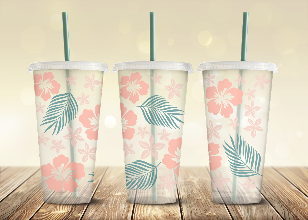 Neutral Hibiscus  - 240z Cold Cup Wrap